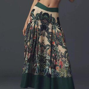 Farm Rio Jungle Print V-Waist Midi Skirt